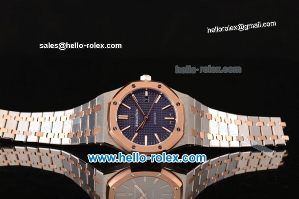 Audemars Piguet Royal Oak Swiss ETA 2824 Automatic Two Tone Case with Stick Markers and Blue Grid Dial - 1:1 Original - Click Image to Close